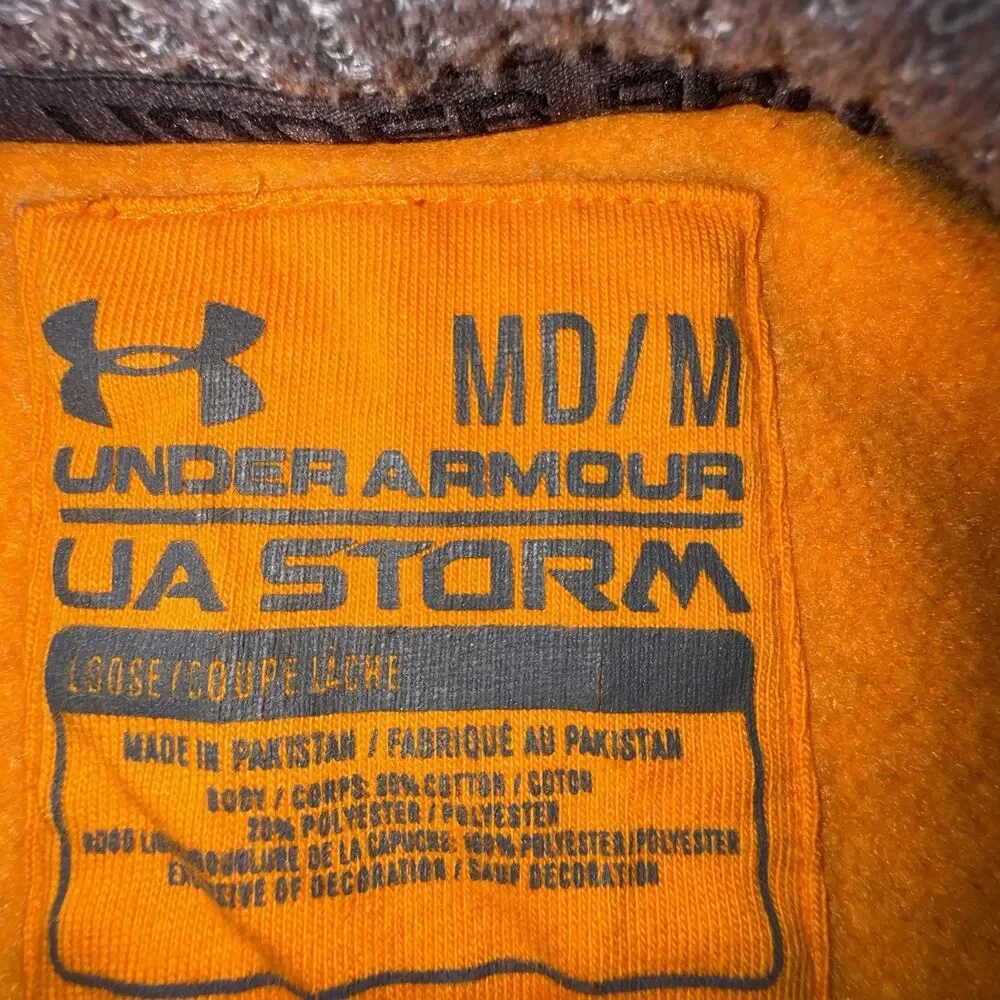 Mens Under Armour UA Storm Size Med Orange Loose Fit Pullover Hoodie Sweatshirt